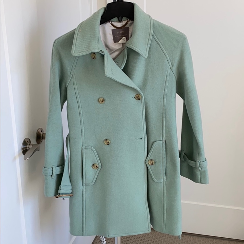 JCrew coat in avocado green